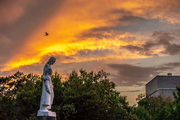 Mount St. Joseph University campus quad with beautiful sunset.