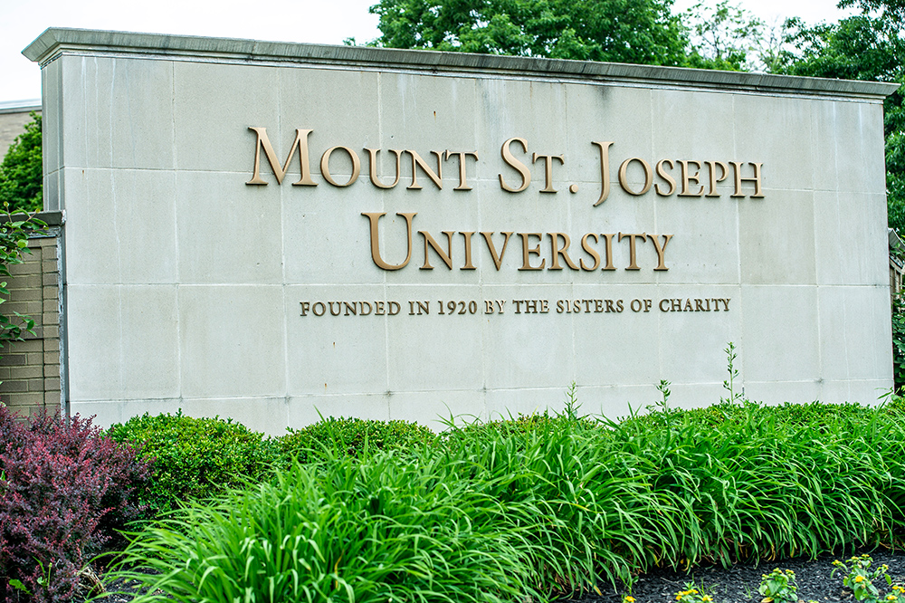 MSJ entrance sign in front of Mount St. Joseph University
