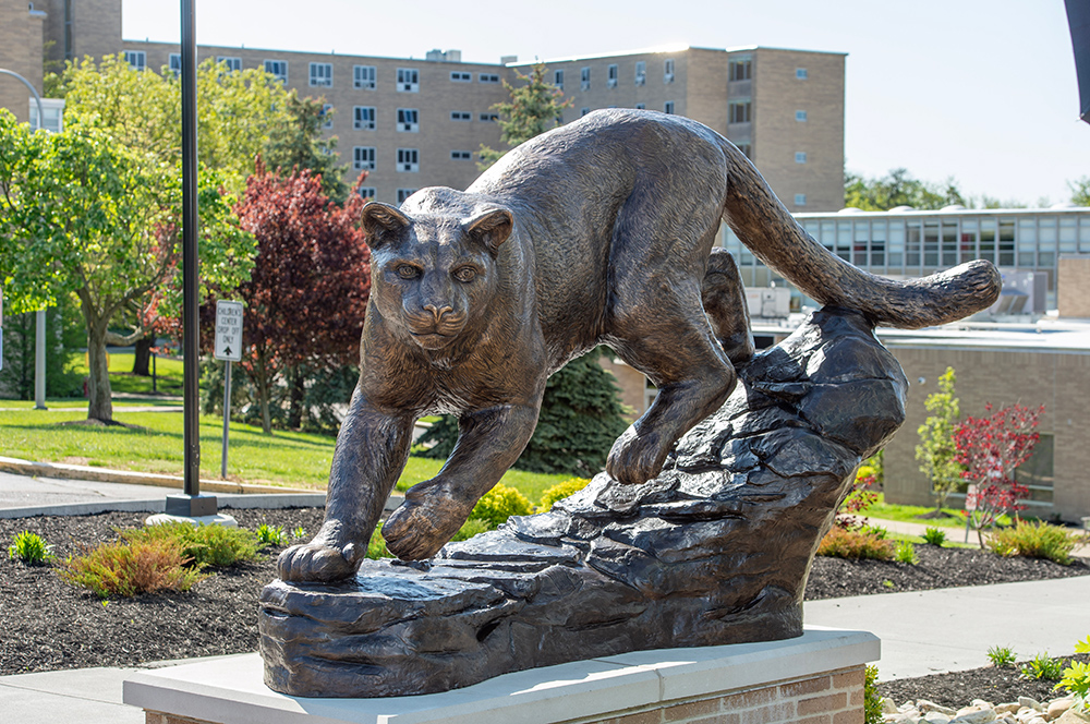 Lion Sculpture beside Centennial Field House at Mount St. Joseph University