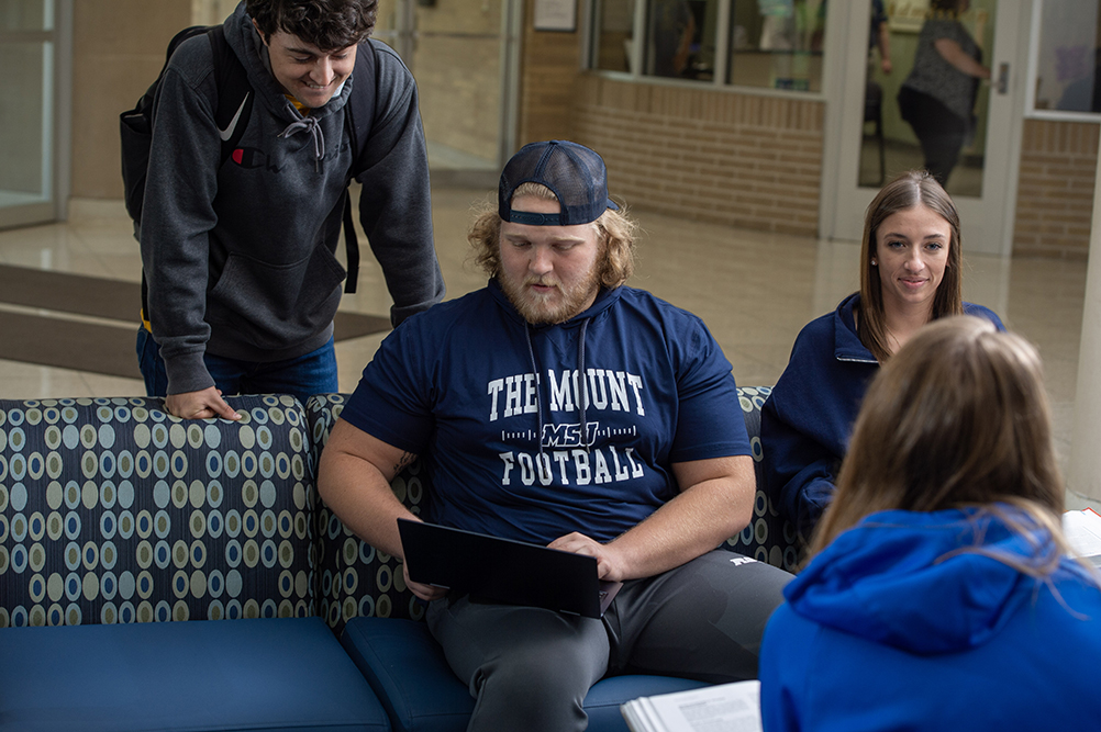 students in seton lobby