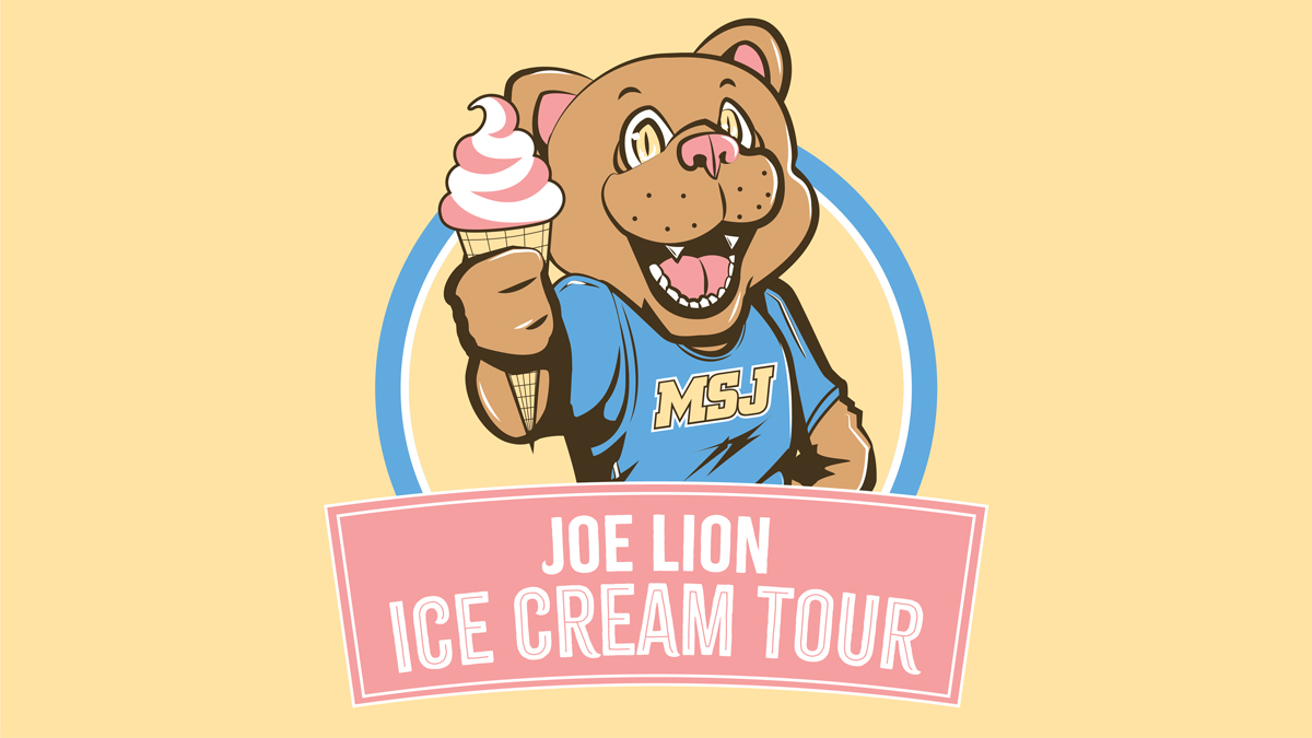joe lion holding ice cream cone graphic