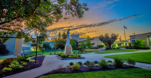 Mount St. Joseph quad with sunset.